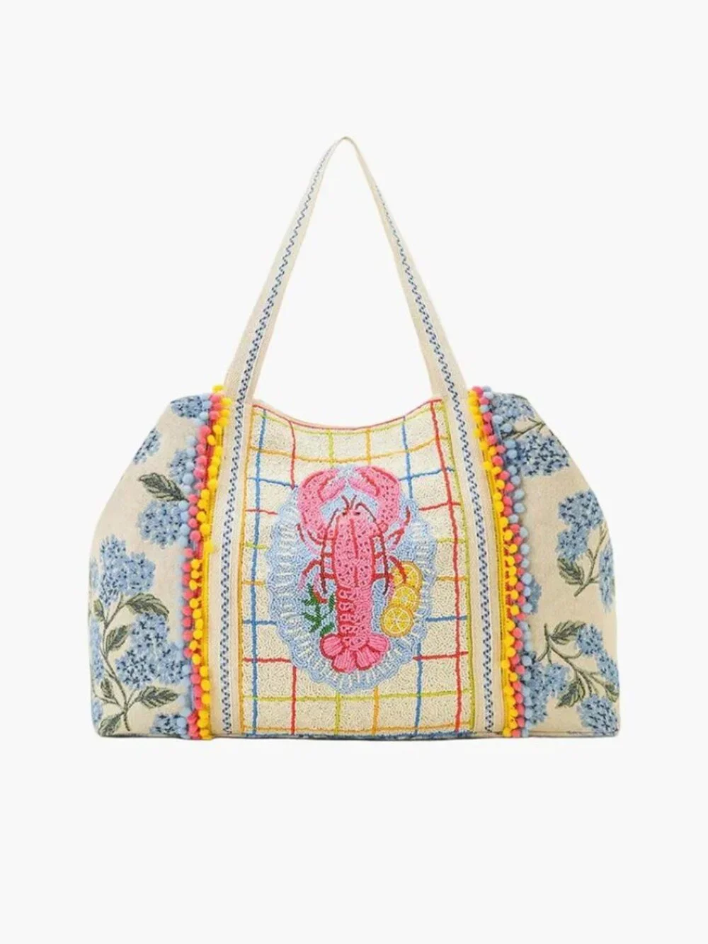 Boho Blossom New England Lobster Hand beaded Tote- Beach tote